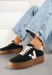 Czarne Sneakersy na Kauczukowej Podeszwie Ellirielle. Czarne obuwie sportowe damskie Renee, z jeansu, bez zapięcia. Za 79.99 zł.