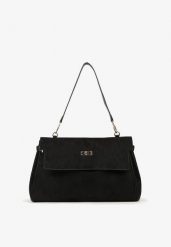 Czarna Elegancka Torebka Listonoszka na Ramię z Imitacji Zamszu Senesse. Czarne shopper bag Born2be, bez wzorów, na ramię, bez dodatków. Za 169.99 zł.