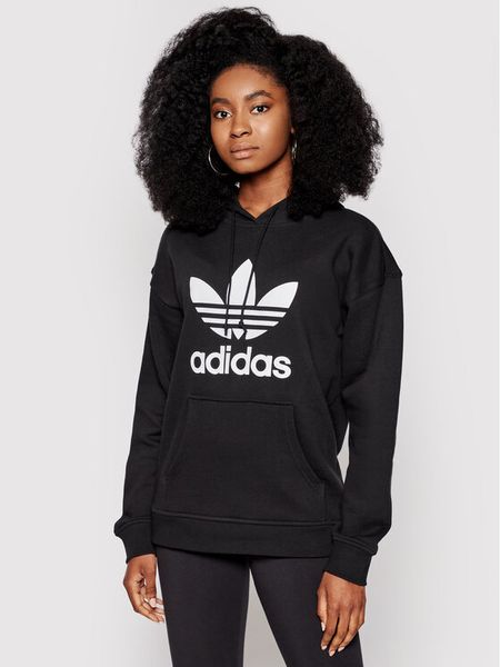Adidas Bluza adicolor Trefoil FM3307 Czarny Regular Fit. Czarne bluzy damskie Adidas, bez wzorów, z bawełny, bez kaptura. Za 179.99 zł.