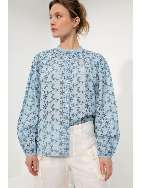 Josephine & Co Bluzka "Gina" w kolorze błękitnym rozmiar: 38. Niebieskie bluzki damskie Josephine & Co, bez wzorów, z bawełny, bez kołnierzyka, bez ramiączek. Za 199.49 zł.