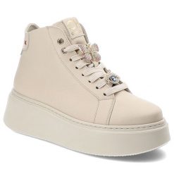 Beżowe Sneakersy Chebello Modne Obuwie Damskie Z Broszką. Brązowe obuwie sportowe damskie CheBello, z materiału, bez zapięcia, trekkingowe. Za 579.00 zł.