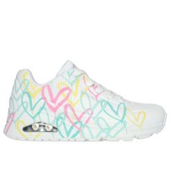 Sneakersy damskie Skechers JGoldcrown Uno-Highlight Love. Białe obuwie sportowe damskie Skechers, z materiału, bez zapięcia, tenisowe, Skechers Sport. Za 423.00 zł.
