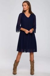 Sukienka wieczorowa szyfonowa z falbanami dekolt V granatowa. Sukienki damskie Stylove, bez wzorów, z szyfonu, wizytowe, bez ramiączek. Za 289.00 zł.
