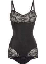 Body modelujące z ozdobnymi elementami, średni stopień modelowania sylwetki. Czarne bielizna korygująca bonprix, bez wzorów, z koronki. Za 139.99 zł.