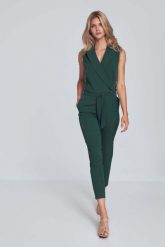 Elegancki Kombinezon z Wykładanym Kołnierzem - Zielona. Zielone kombinezony damskie Figl, l, bez wzorów, z materiału, eleganckie, bez kołnierzyka, bez ramiączek. Za 319.00 zł.