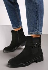 Czarne Botki Sztyblety na Obcasie Ozdobione Metaliczną Aplikacją Mlirena. Czarne botki damskie Born2be, z jeansu, eleganckie, bez obcasa, na obcasie, bez zapięcia. Za 149.99 zł.