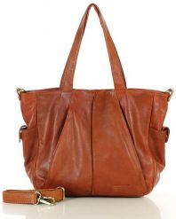 Miękka torebka skórzana shopperka na ramię - MARCO MAZZINI - brąz camel. Brązowe torebki klasyczne damskie ze skóry, na ramię, bez dodatków. Za 417.00 zł.