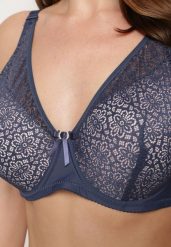 Granatowy Koronkowy Biustonosz Full Cup z Ozdobnymi Cyrkoniami na Kokardce Nikoriana. Niebieskie biustonosze Renee, bez wzorów, z koronki. Za 39.99 zł.