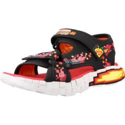 Sandały SKECHERS 402161L Czarny. Czarne sandały damskie Skechers, bez wzorów, z materiału, bez obcasa, bez zapięcia. Za 159.99 zł.