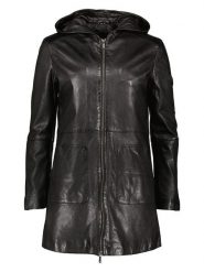 HIS Skórzany płaszcz w kolorze czarnym rozmiar: 36. Czarne płaszcze damskie HIS, bez wzorów, ze skóry, bez kaptura. Za 630.99 zł.