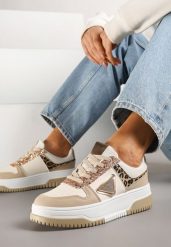 Ciemnobeżowe Sneakersy z Perforacją Cyrkoniami i Brokatem Tillidara. Brązowe obuwie sportowe damskie Renee, na lato, z jeansu, bez zapięcia. Za 89.99 zł.