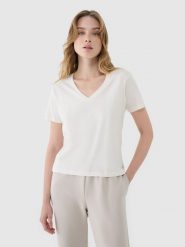 4F T-shirt oversize z modalem damski - biały XS. Białe t-shirty damskie 4F, xs, bez wzorów, z bawełny, bez kołnierzyka. W wyprzedaży za 39.99 zł.