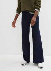 Jeansy wide leg z wysokim stanem i wygodnym pasem. Niebieskie jeansy damskie bonprix, z podwyższonym stanem. Za 149.99 zł.