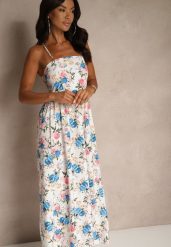 Niebieska Rozkloszowana Sukienka z Wiskozą w Kwiatowy Wzór Nalivie. Niebieskie sukienki damskie Renee, bez wzorów, z wiskozy, eleganckie, bez ramiączek. W wyprzedaży za 75.99 zł.