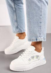 Białe Sneakersy z Błyszczącymi Serduszkami Iriene. Białe obuwie sportowe damskie Renee, z jeansu, bez zapięcia. Za 89.99 zł.