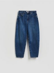 Jeansy barrel leg - niebieski. Niebieskie jeansy damskie Reserved. Za 179.99 zł.