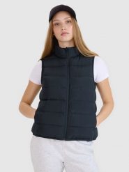4F Bezrękawnik puchowy z wypełnieniem naturalnym damski - czarny XL. Czarne kamizelki damskie 4F, xl, bez wzorów, z dzianiny, bez kaptura. Za 349.99 zł.