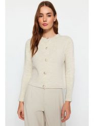 Trendyol Kardigan w kolorze kremowym rozmiar: M. Brązowe kardigany damskie Trendyol, m, bez wzorów, ze splotem. Za 79.21 zł.