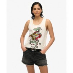 Koszulka bez rękawów z dekoltem Neo Trad Tattoo. Białe koszulki damskie Superdry, bez wzorów, z bawełny, bez kołnierzyka, bez ramiączek. W wyprzedaży za 153.35 zł.