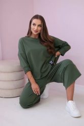 Komplet bawełniany bluza + spodnie ciemne khaki. Brązowe bluzy damskie KESI, l, bez wzorów, z bawełny, bez kaptura. Za 284.37 zł.