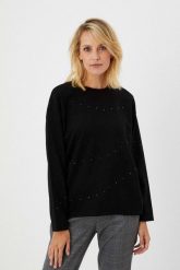Bluza czarna z dżetami. Czarne bluzy damskie MOODO, s, bez wzorów, z bawełny, bez kaptura. W wyprzedaży za 29.99 zł.