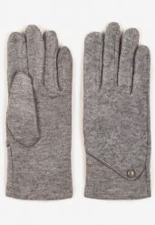 Szare Rękawiczki z Dzianiny Zdobione Eleganckim Guzikiem Senellia. Szare rękawiczki damskie Born2be, z aplikacjami, z dzianiny. Za 9.99 zł.