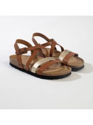 BACKSUN Sandały "Pantel" w kolorze srebrno-jasnobrązowym rozmiar: 36. Brązowe sandały damskie Backsun, bez wzorów, z materiału, z otwartym noskiem, bez obcasa, bez zapięcia. Za 130.99 zł.