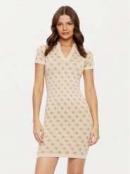 Guess Sukienka dzianinowa V5RK02 Z3LF0 Beżowy. Brązowe sukienki damskie Guess, z aplikacjami, z dzianiny, bez ramiączek. Za 239.99 zł.