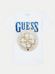 Guess T-Shirt J5RI20 K6YW4 Biały Regular Fit. Białe koszulki i t-shirty dziewczęce Guess, z aplikacjami, z bawełny, bez kołnierzyka, bez ramiączek. Za 49.99 zł.