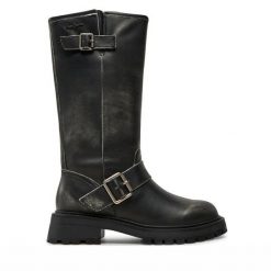 Botki Pepe Jeans. Czarne botki damskie Pepe Jeans, z jeansu, bez obcasa, na płaskiej podeszwie, bez zapięcia. Za 779.99 zł.