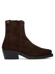 Tommy Jeans Botki Tjw Suede Cowboy Boots EN0EN03142 Brązowy ciemny. Brązowe botki damskie Tommy Jeans, z jeansu, bez obcasa, na słupku, bez zapięcia. Za 649.99 zł.