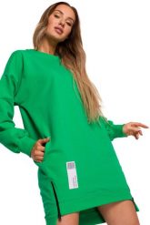Przedłużona Bluza z Ozdobnymi Suwakami - Zielona. Zielone bluzy damskie MOE, l, bez wzorów, z bawełny, bez kaptura. Za 308.90 zł.