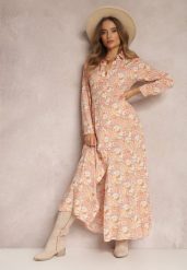 Biało-Pomarańczowa Sukienka Koszulowa Castorius. Brązowe sukienki damskie Renee, bez wzorów, z tkaniny, boho, bez ramiączek. W wyprzedaży za 74.99 zł.