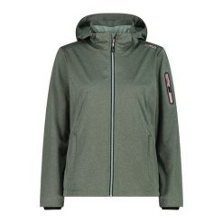 Damska kurtka turystyczna z kapturem CMP. Zielone kurtki damskie CMP, bez wzorów, z softshellu, z kapturem. Za 408.80 zł.