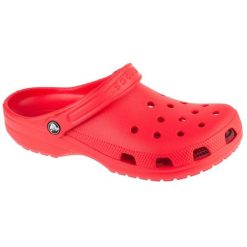Klapki Crocs Classic 10001-6WC czerwone. Czerwone klapki damskie bez wzorów, bez obcasa, bez zapięcia. Za 311.70 zł.