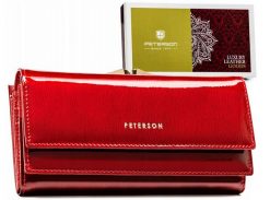 Portfel skórzany Peterson PTN 421028-SH czerwony. Czerwone portfele damskie Peterson, bez wzorów, ze skóry. Za 134.00 zł.