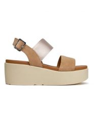 Geox Skórzane sandały "Xand" w kolorze beżowym na obcasie rozmiar: 39. Brązowe sandały damskie Geox, bez wzorów, z otwartym noskiem, bez obcasa, na koturnie, bez zapięcia. Za 318.45 zł.