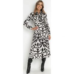 Czarno-Biała Sukienka Maxi Koszulowa Gojira. Białe sukienki damskie Born2be, bez wzorów, z satyny, eleganckie, bez ramiączek. W wyprzedaży za 33.99 zł.