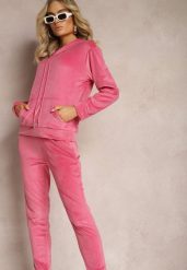 Ciemnoróżowy Welurowy Komplet Dresowy Bluza z Kapturem i Spodnie Vilna. Czerwone bluzy damskie Renee, m, bez wzorów, z dresówki, z kapturem. Za 69.99 zł.