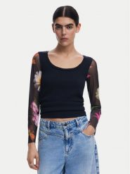 Desigual Bluzka Flint 25SWTK93 Czarny Slim Fit. Czarne bluzki damskie Desigual, xl, bez wzorów, z bawełny, bez kołnierzyka, bez ramiączek. W wyprzedaży za 159.99 zł.
