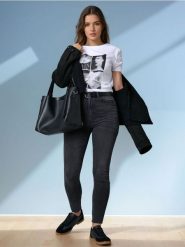 Jeansy skinny - szary. Szare jeansy damskie Sinsay, z podwyższonym stanem. Za 49.99 zł.