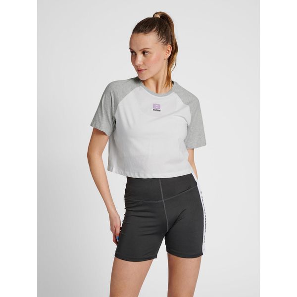 Damska koszulka crop top Hummel Legacy Naya. Szare bluzki damskie Hummel, m, bez wzorów, bez kołnierzyka, bez ramiączek. Za 126.50 zł.