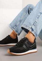 Czarne Sneakersy z Geometrycznym Wzorem i Metaliczną Wstawką Zolio. Czarne obuwie sportowe damskie Renee, z jeansu, bez zapięcia. Za 79.99 zł.