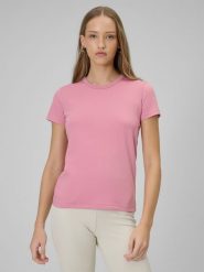 4F T-shirt slim gładki damski - różowy M. Czerwone t-shirty damskie 4F, m, bez wzorów, z bawełny, bez kołnierzyka. Za 49.99 zł.