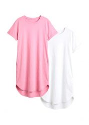 Lekka sukienka T-shirtowa z bawełny organicznej z przędy przędza mieszankowej, zestaw 2 szt. Brązowe sukienki damskie bonprix, bez wzorów, z bawełny, bez ramiączek. Za 82.99 zł.