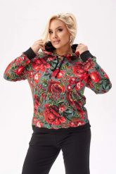 Dresowa bluza Karolina z kolorowym printem PLUS SIZE XXL. Brązowe bluzy damskie Moda Size Plus Iwanek, plus size, z aplikacjami, z bawełny, z kapturem. Za 279.90 zł.
