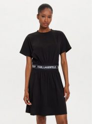 KARL LAGERFELD Sukienka codzienna 245W1351 Czarny Regular Fit. Czarne sukienki damskie KARL LAGERFELD, bez wzorów, z bawełny, bez ramiączek. Za 469.99 zł.