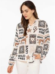 Zwillingsherz Bluzka "Wild Love" w kolorze kremowym rozmiar: L/XL. Brązowe bluzki damskie Zwillingsherz, l, bez wzorów, z wiskozy, bez kołnierzyka, bez ramiączek. Za 155.51 zł.