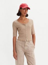 Levi's Koszulka w kolorze karmelowo-białym rozmiar: XS. Brązowe bluzki damskie Levi's, s, bez wzorów, bez kołnierzyka, bez ramiączek. Za 52.67 zł.