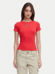 Tommy Jeans T-Shirt DW0DW17881 Czerwony Slim Fit. Czerwone t-shirty damskie Tommy Jeans, m, bez wzorów, z bawełny, bez kołnierzyka. Za 169.99 zł.